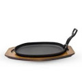 Cast Iron Sizzling Steak Plate Wooden Base,Black